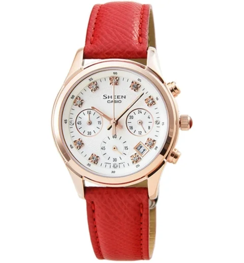 Женские Casio SHEEN SHE-5023GL-7B с кожанным браслетом