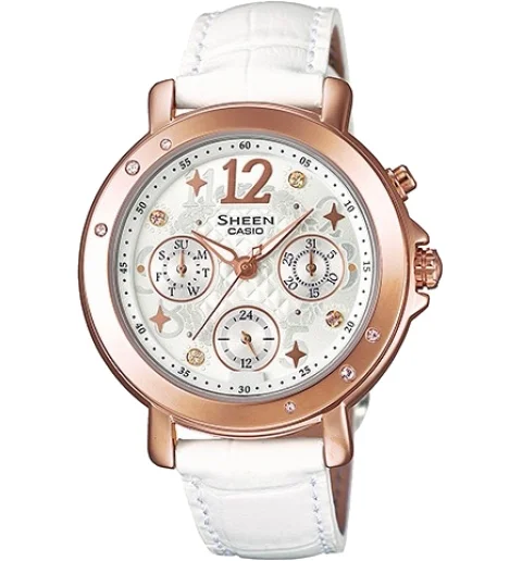 Классические женские Casio SHEEN SHE-3033GL-7A с кожаным браслетом