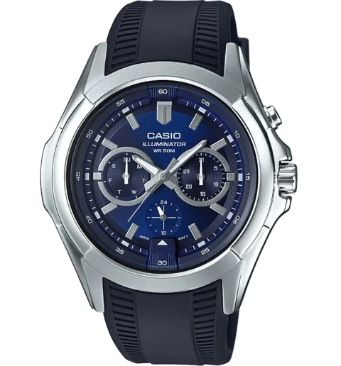 Мужские Casio Collection MTP-E204-2A с подсветкой циферблата и водонепроницаемостью 5 бар
