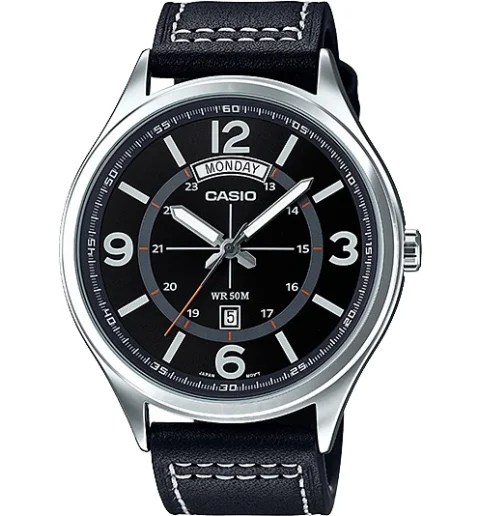 Мужские кварцевые часы Casio Collection MTP-E129L-1A с арабскими цифрами