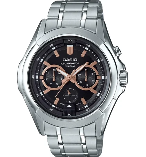 Мужские Casio Collection MTP-E204D-1A с подсветкой циферблата и водонепроницаемостью 5 бар