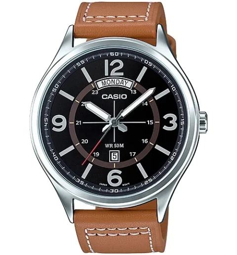 Мужские кварцевые часы Casio Collection MTP-E129L-5A с арабскими цифрами