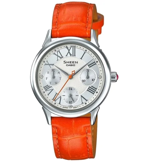 Женские Casio SHEEN SHE-3049L-7A с кожанным браслетом